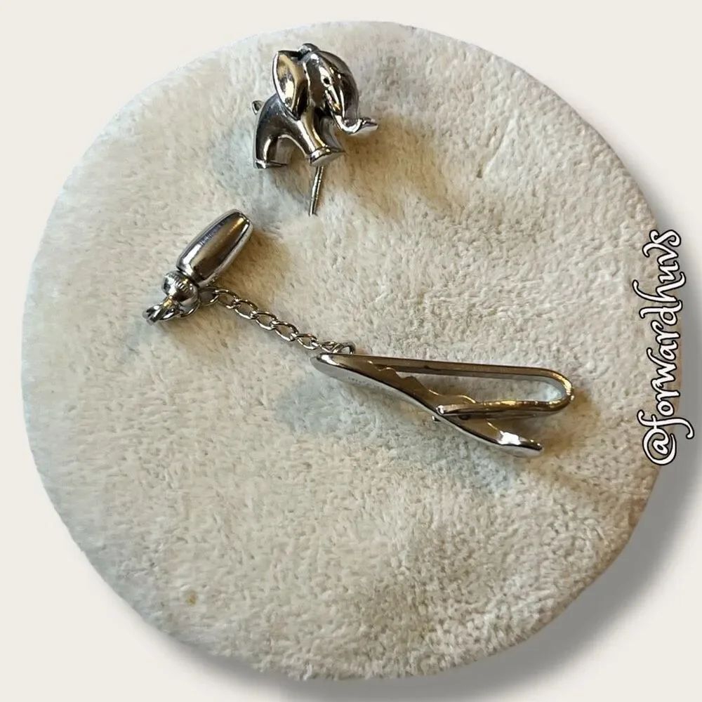Hickok Elephant Silver Tone Tie Tack - Clip and Pin
